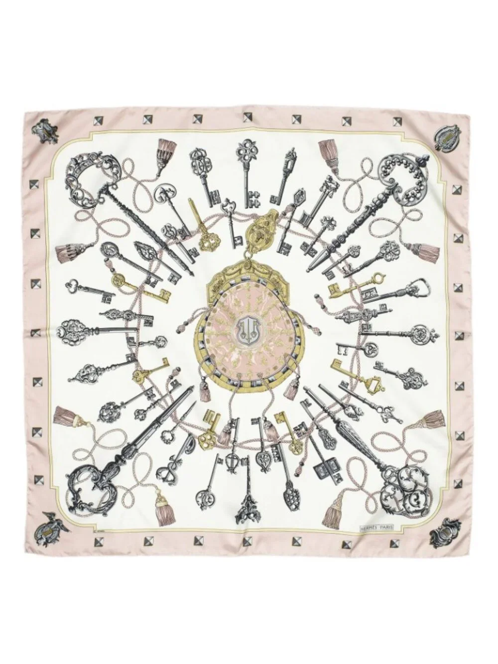 ★SOLD★ Hermes Scarf Light Pink Ivory Gray Silk - Picture 2 of 5